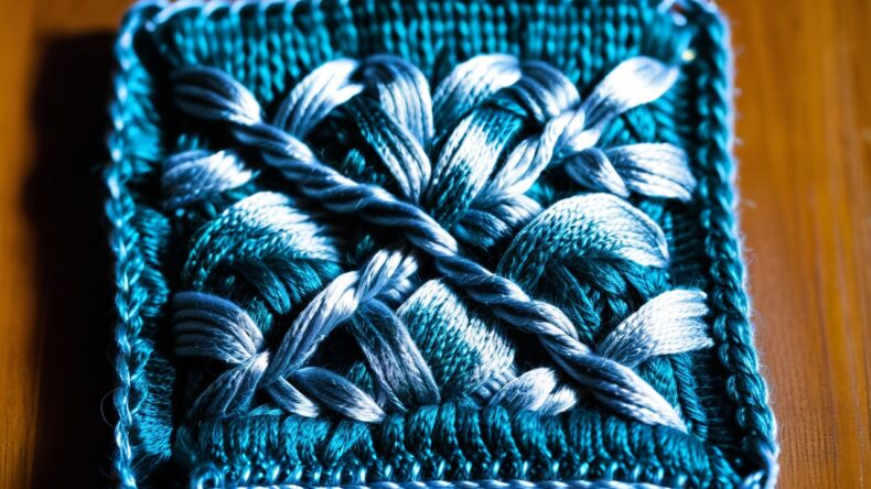 Узор из вязаных листьев: текстура с прожилками и тенями 2 Узор из вязаных листьев: текстура с прожилками и тенями